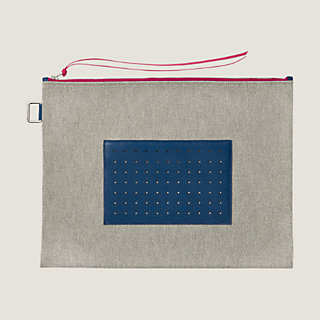 HERMES∽Navette pouch GM ナヴエット ポーチ 山羊革x綿∽速達☆ navette-pouch-gm--1107068 92-